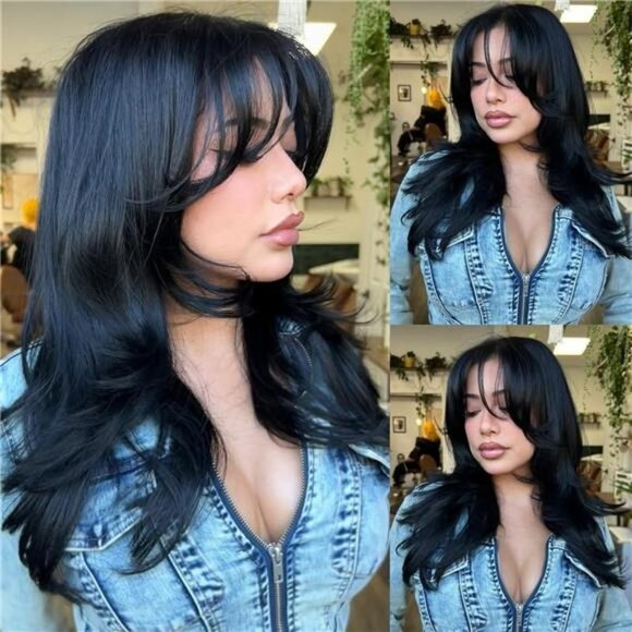 Layered Wig Long Wavy for Daily Use Black - Picture 1 of 6